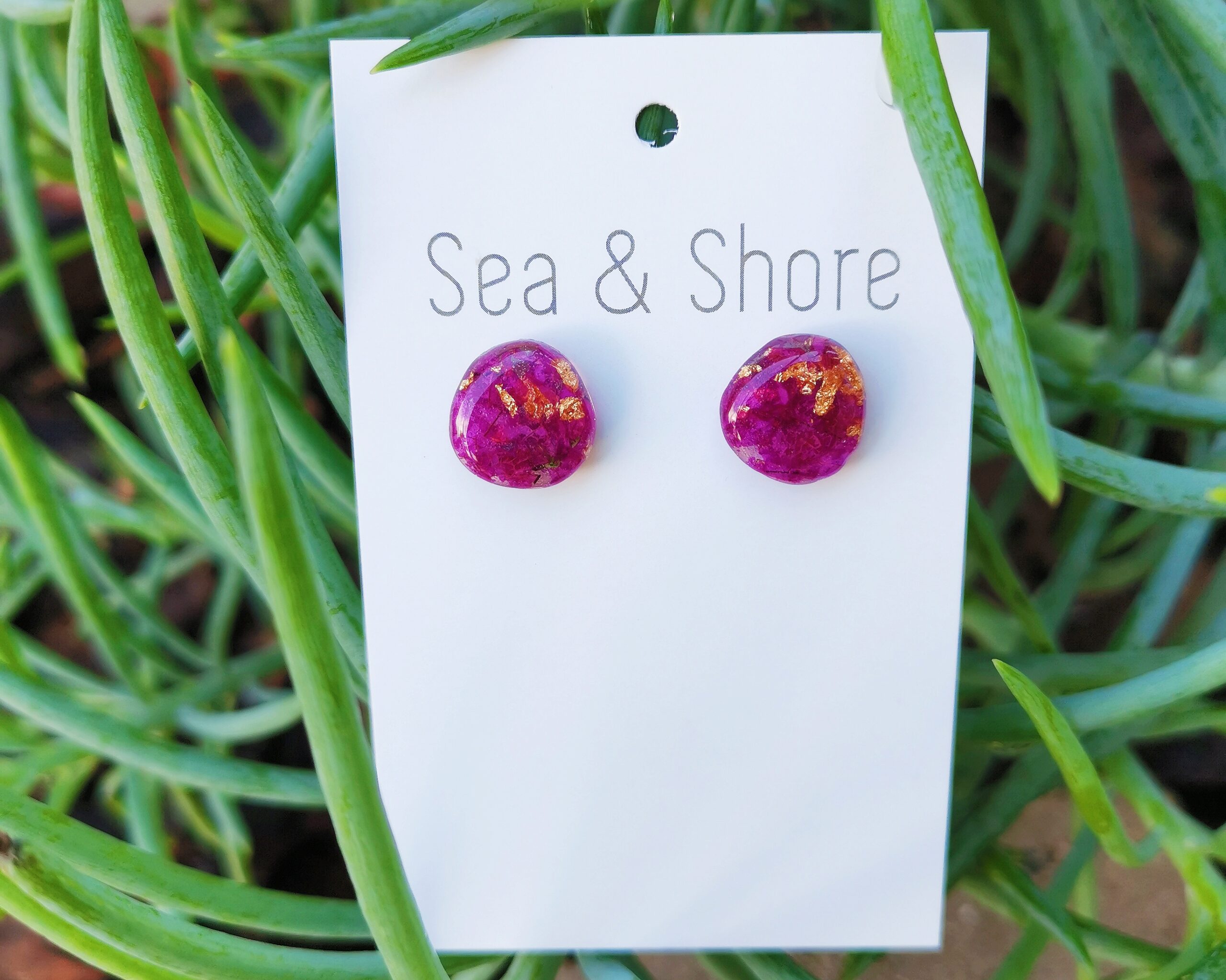 Bougainvillea & Gold Leaf Studs - Image 2