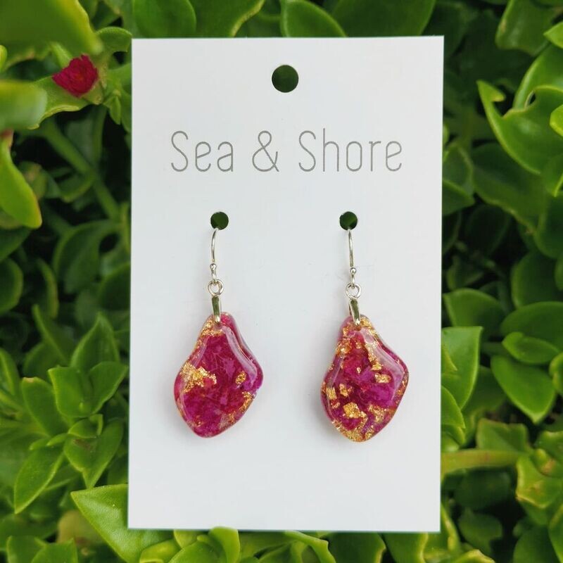Bougainvillea & Goldleaf Earrings