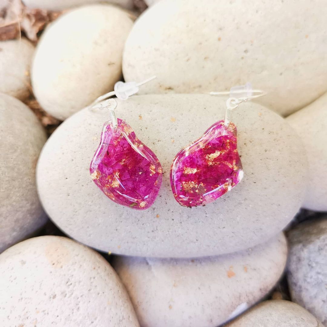 Bougainvillea & Goldleaf Earrings - Image 2